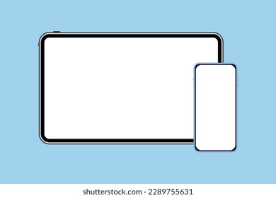 Vector de tablet y teléfono. Imagen de una parodia de tablet con smartphone con pantalla blanca en blanco.