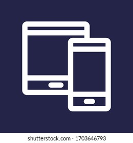 Tablet phone white colored vector line icon with background