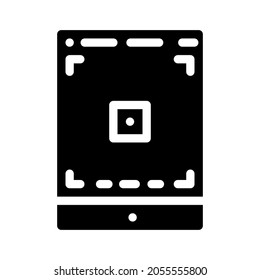 tablet photo camera app glyph icon vector. tablet photo camera app sign. isolated contour symbol black illustration