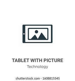 Tablet with picture glyph icon vector on white background. Flat vector tablet with picture icon symbol sign from modern technology collection for mobile concept and web apps design.