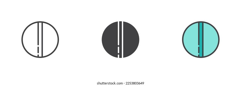 Conjunto de iconos de estilos diferentes de la píldora de Tablet PC. Línea, glifo y contorno relleno versión colorida, contorno y signo vectorial relleno. Símbolo, ilustración del logotipo. Gráficos vectoriales