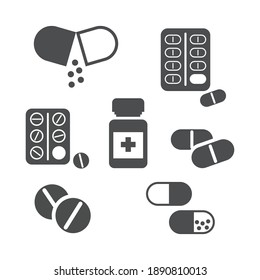 Tablet pill medication set vector