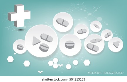 tablet and pill on 3D circle background.vector illustration.