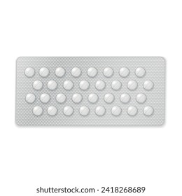 Tablet pill package medicine blister with antibiotic painkiller vitamin top view realistic vector illustration. Pharmaceutical drug capsule pharmacy health vitamin plastic packaging health care aid