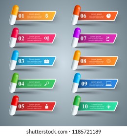 Tablet pill, pharmacology icon. Infographic 10 items Vector eps 10