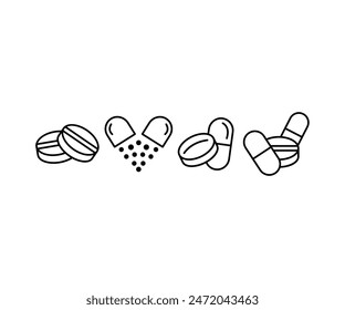 tablet pills medicine icon symbol vector design simple line black white illustration collections sets isolated