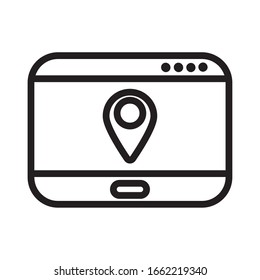 tablet with pin pointer location line style icon vector illustration design