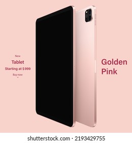 color rosa comprimido con protector de pantalla táctil negro y vista posterior aislada en fondo rosa. burla de un dispositivo realista y detallado. ilustración isométrica vectorial 3d