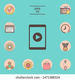 Tablet with play button Icon. Graphic elements for your design