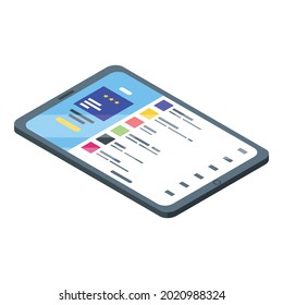 Tablet Playlist Symbol. Isometrisch aus Tablettenspielliste, Vektorsymbol für Webdesign einzeln auf weißem Hintergrund