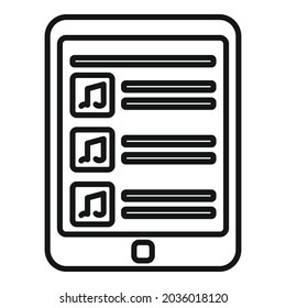 Tablet Playlist Symbol Umriss Vektorgrafik. Lied List App. Playlist-Radio