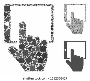 Tablet point mosaic of humpy parts in different sizes and color tints, based on tablet point icon. Vector humpy parts are organized into mosaic. Tablet point icons collage with dotted pattern.