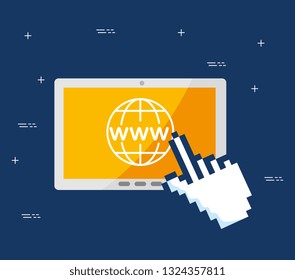 tablet with pointer hand mouse cursor