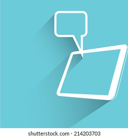 tablet and popup message, blue background