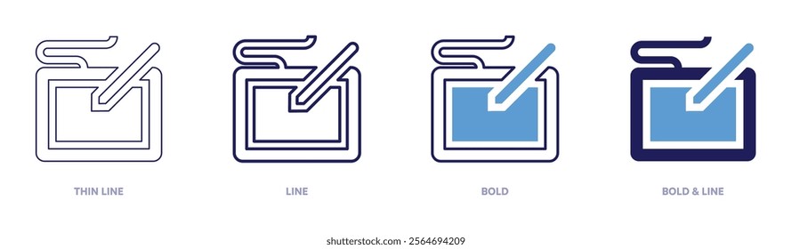 Tablet qualifications icon in 4 different styles. Thin Line, Line, Bold, and Bold Line. Duotone style. Editable stroke.