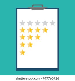 Tablet with rating stars. Concept of voting, evaluation and feedback. Vector