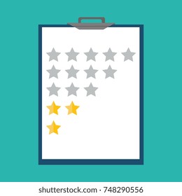 Tablet with rating stars. Concept of voting, evaluation and feedback. Vector