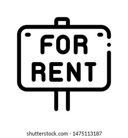 Tablet For Real Estate Rent Vector Thin Line Icon. Business Announcement Tablet Rent Housing Realty Market Dealer Equipment Linear Pictogram. Apartment, Building, Garage Contour Illustration