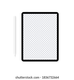 Tablet realistic mockup with pencil. Vector isolated illustration. Responsive screens to display your website design. Stock vector. EPS 10