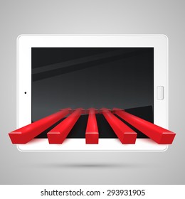 A tablet and red arrows, vector