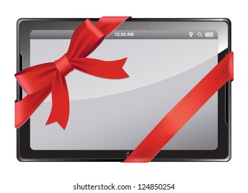 Tablet With A Red Bow As Gift.