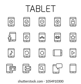 Tablet related vector icon set. Well-crafted sign in thin line style with editable stroke. Vector symbols isolated on a white background. Simple pictograms.