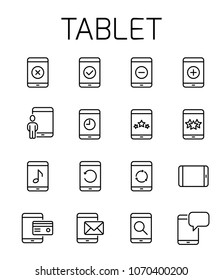 Tablet related vector icon set. Well-crafted sign in thin line style with editable stroke. Vector symbols isolated on a white background. Simple pictograms.