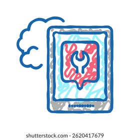 tablet repair doodle icon sketch vector. tablet repair sign. isolated symbol illustration