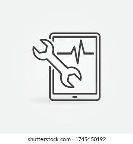 Icono de esquema de reparación de Tablet - dispositivo vector con signo de concepto de llave o elemento de logotipo