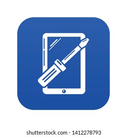 Tablet repairicon blue vector isolated on white background