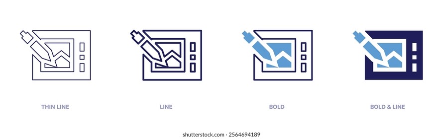 Tablet reputation icon in 4 different styles. Thin Line, Line, Bold, and Bold Line. Duotone style. Editable stroke.