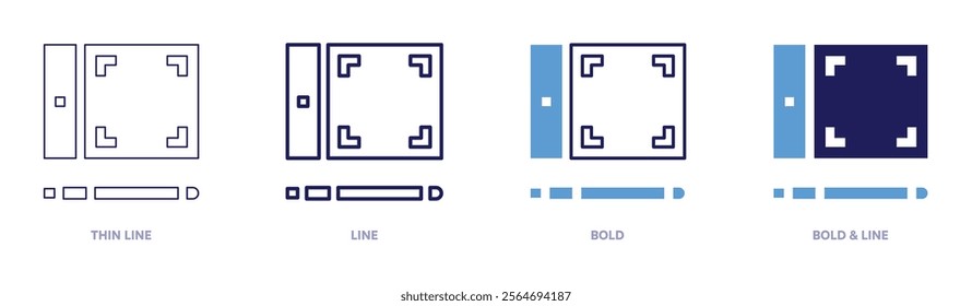 Tablet requirements icon in 4 different styles. Thin Line, Line, Bold, and Bold Line. Duotone style. Editable stroke.