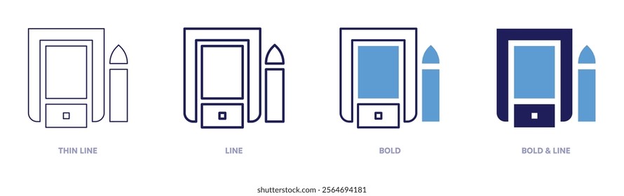 Tablet resources icon in 4 different styles. Thin Line, Line, Bold, and Bold Line. Duotone style. Editable stroke.