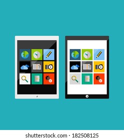 Tablet responsive flat ui design with apps. 