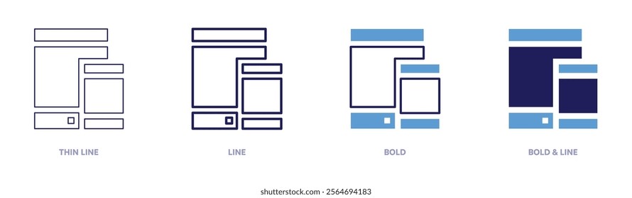 Tablet responsive icon in 4 different styles. Thin Line, Line, Bold, and Bold Line. Duotone style. Editable stroke.