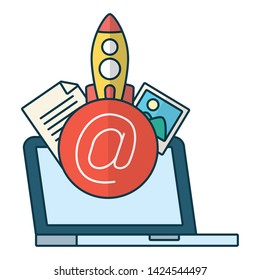 tablet rocket picture send email vector illustration