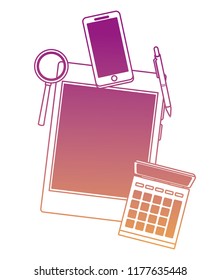 Tablet and samrtphone with magnifying glass rainbow lines