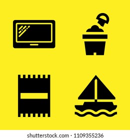 tablet, sand bucket, sailboat and beach towel vector icon set. Sample icons set for web and graphic design