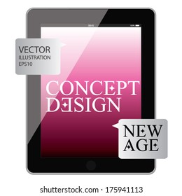 tablet screen with concept design. new age. vector illustration