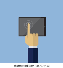Tablet screen with hand