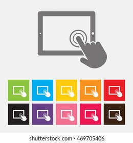 Tablet screen with hand, Touch screen icon - Vector
