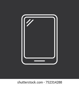 Tablet screen icon on black background. Modern simple flat device sign. Vector illustration.