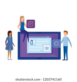tablet screen with mini people working