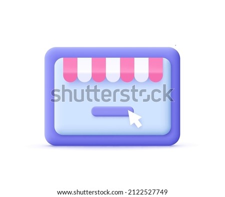 Tablet screen with online shop. Online shopping, digital marketing application. 3d vector icon. Cartoon minimal style.