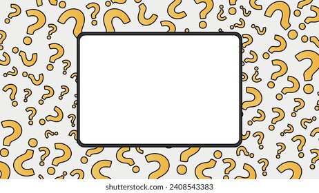Tablet Screen with a Question Mark Background