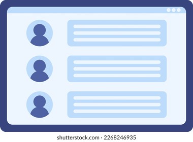 Tablet screen with users comments semi flat color vector object. Social media. Editable element. Full sized icon on white. Simple cartoon style spot illustration for web graphic design and animation