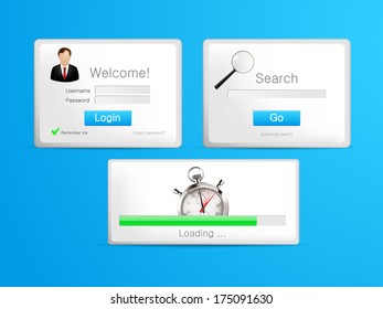 Tablet - search, loading and login windows