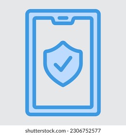 Icono de seguridad de Tablet con estilo azul, uso para presentación de aplicación móvil del sitio web