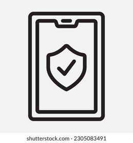 Icono de seguridad de Tablet en estilo de línea, uso para presentación de aplicación móvil del sitio web