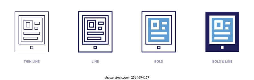 Tablet sensitivity icon in 4 different styles. Thin Line, Line, Bold, and Bold Line. Duotone style. Editable stroke.